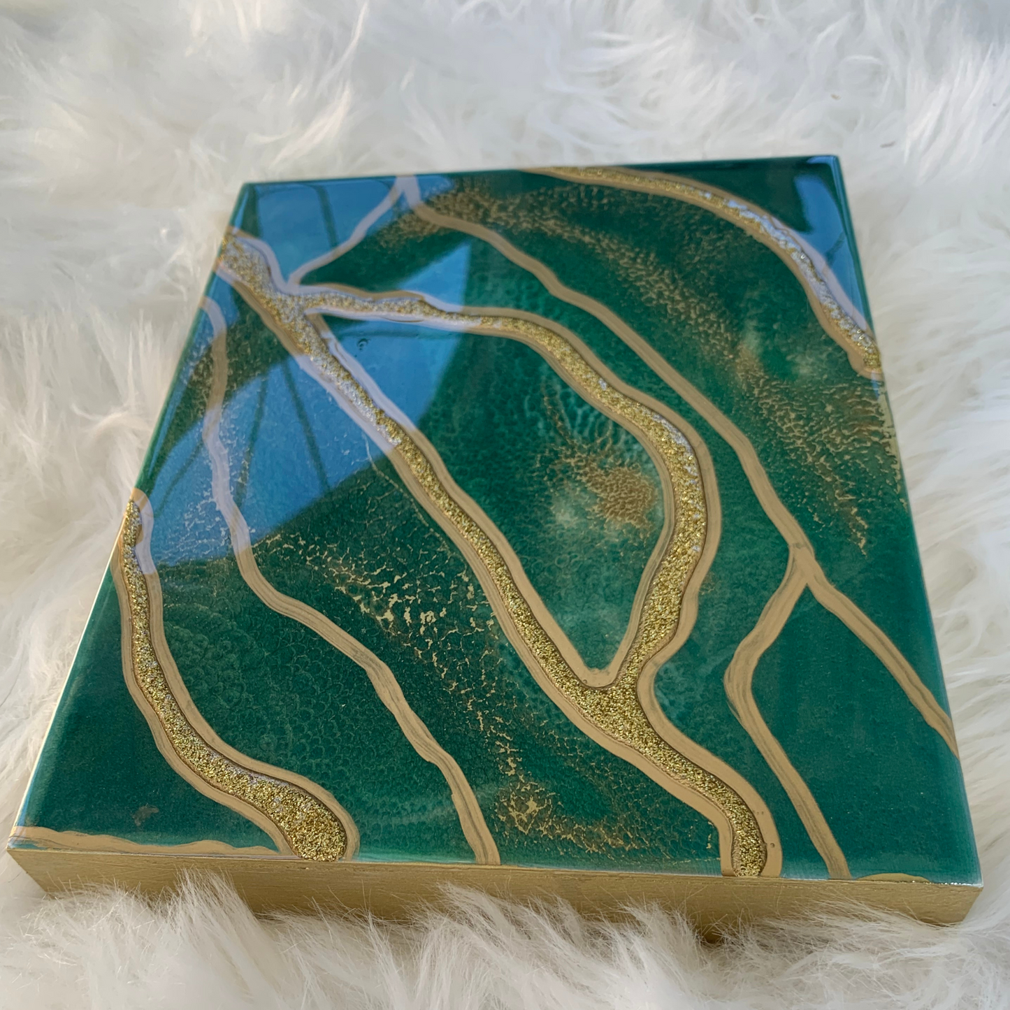 Envy- Gorgeous Green & Gold 9x12 inch Cradled Wood Panel