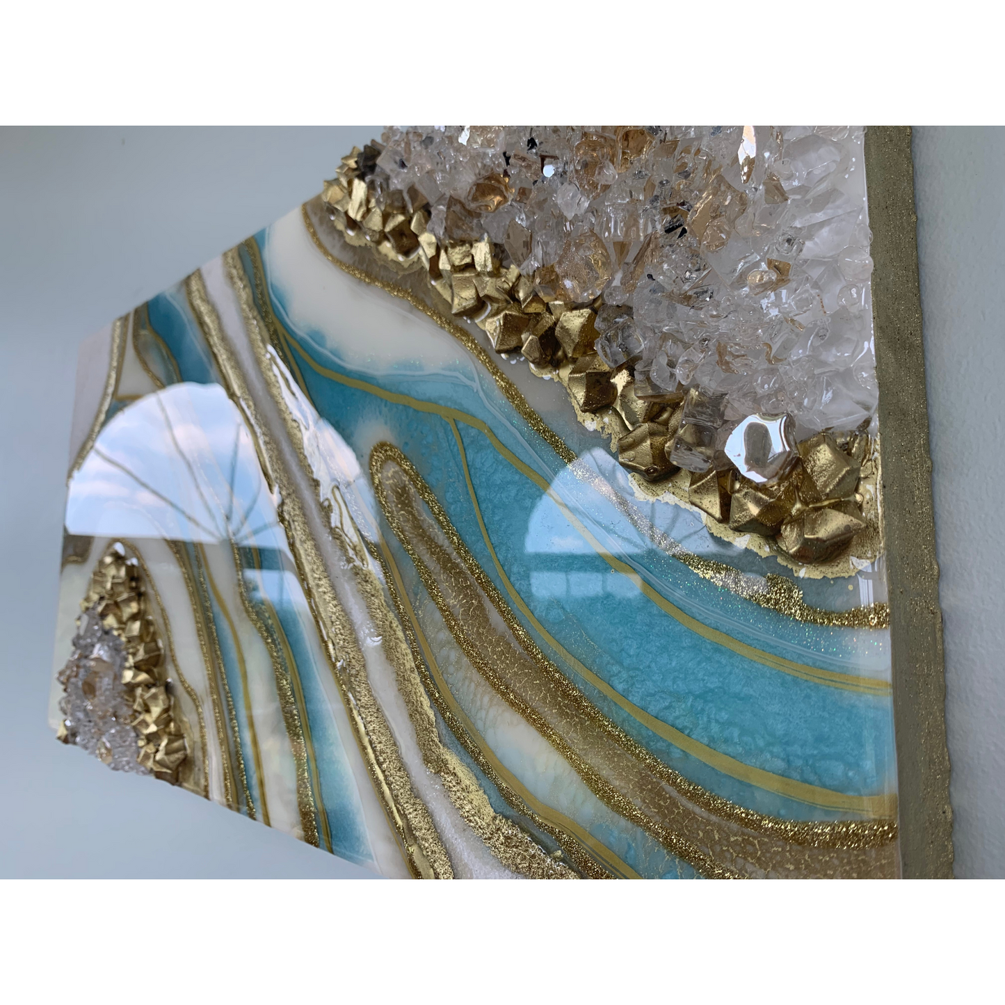 Teal, Gold & White Geode