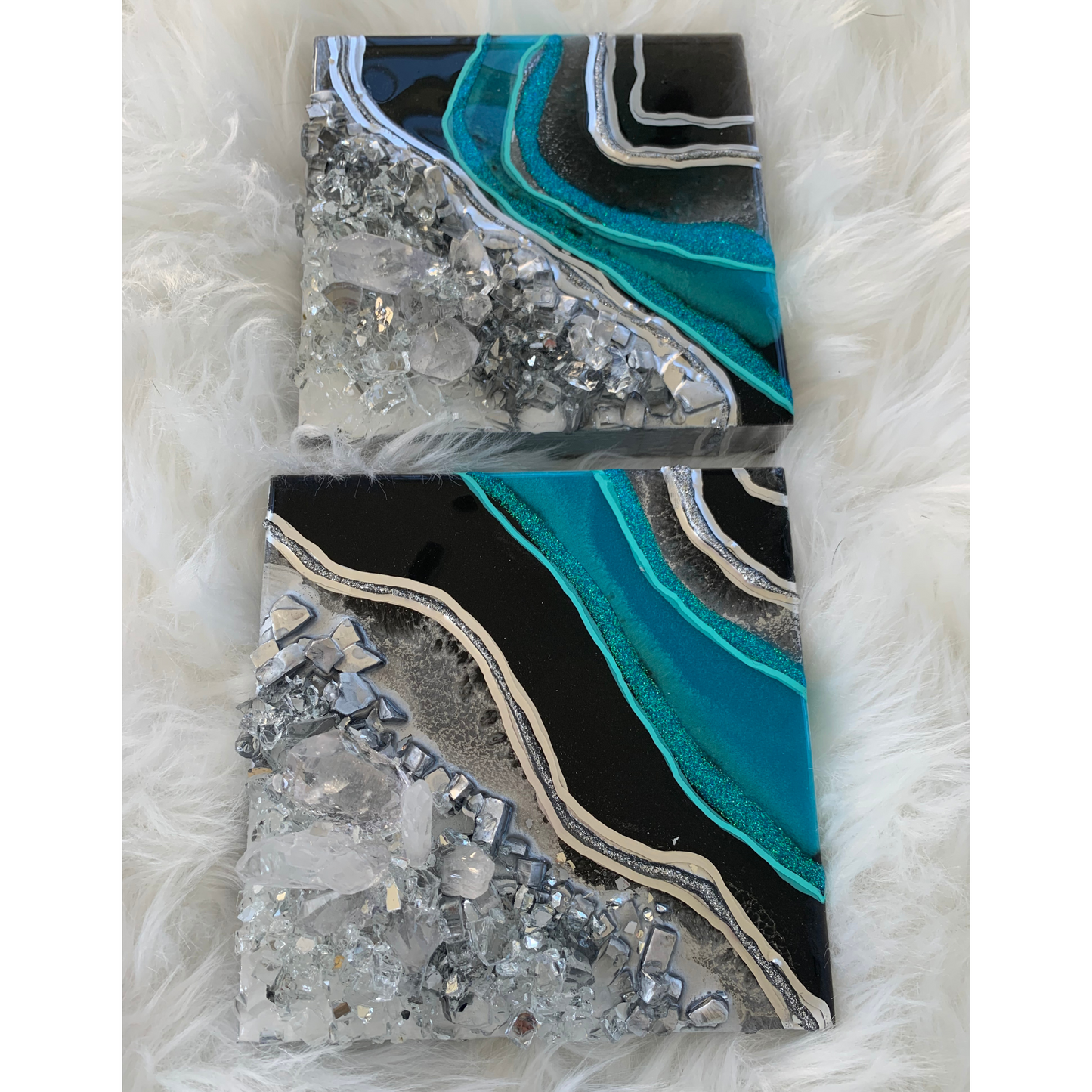 Twin Mini's Turquoise, Black & Crystal Quartz Geodes