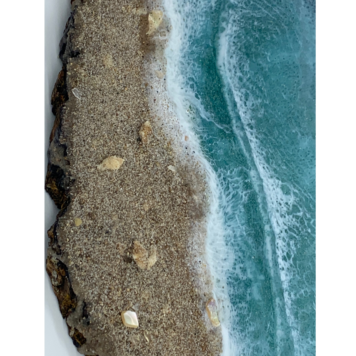 Beach Tray Modern Resin Functional Art Ocean with Raw Bark Edge
