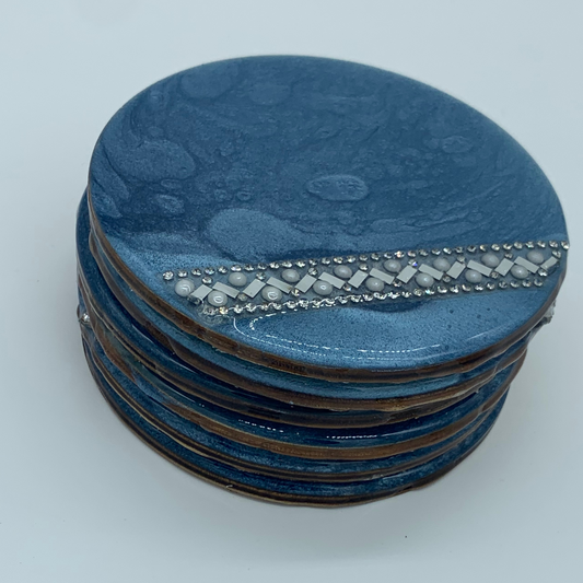 Blue Bling  6 Piece Resin Coaster Set