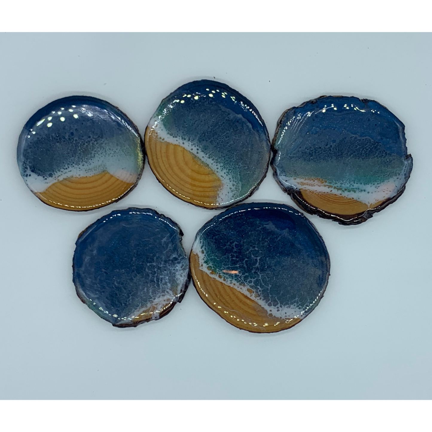 "Wood You Please?" Set of 5 Raw Edge Wood Resin Ocean/Beach Coasters