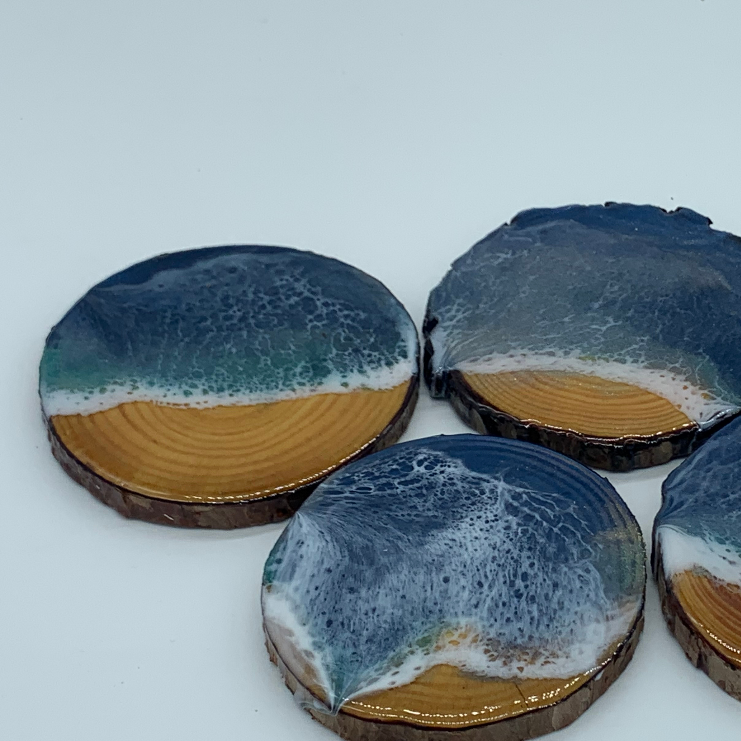 "Wood You Please?" Set of 5 Raw Edge Wood Resin Ocean/Beach Coasters