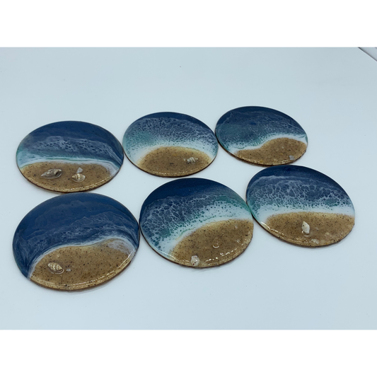 "Shells & Sand" Set of 6 Resin Ocean Coasters