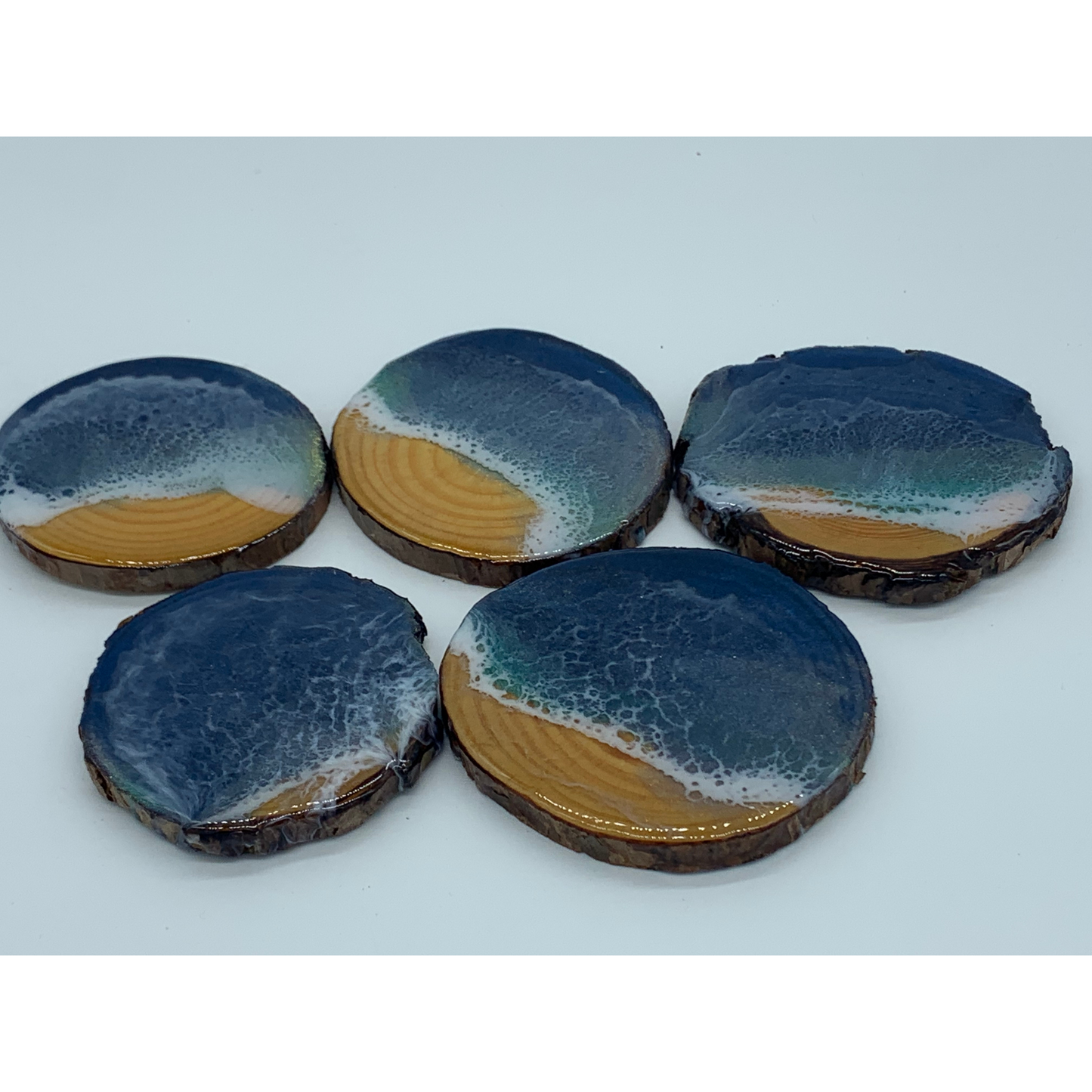 Wood Ocean Coasters 1 with Realistic Resin Waves